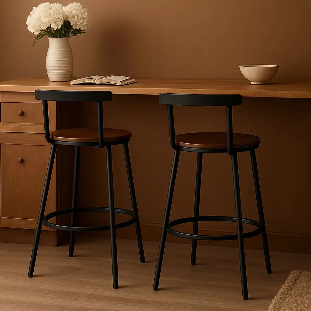 Tabourets de bar en bois avec dossier - Lot de 2 3