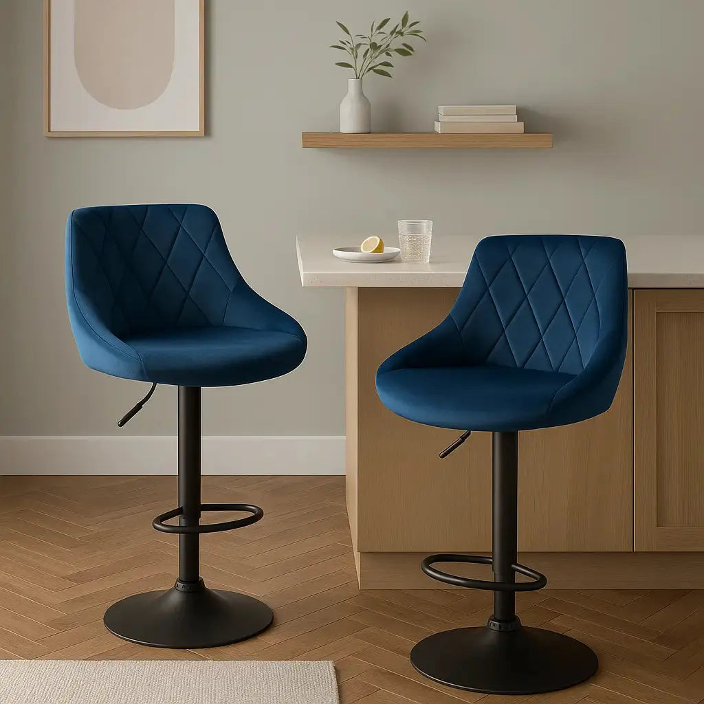 Tabourets de bar en velours design bleu 1