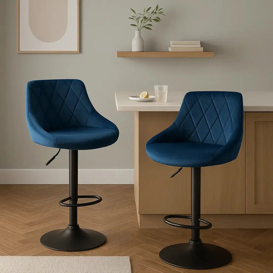 Tabourets de bar en velours design bleu 1