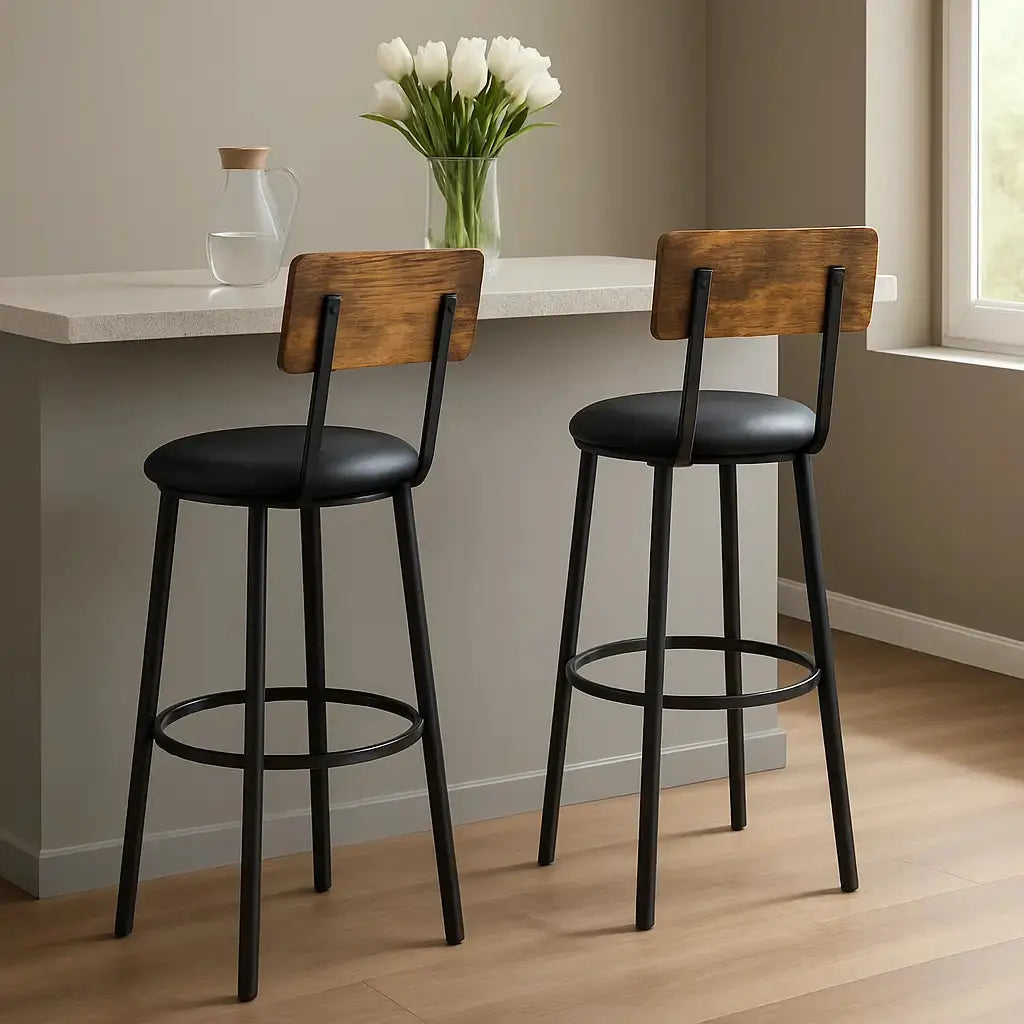 Tabourets de bar en bois et cuir - Lot de 2 La Haute Chaise